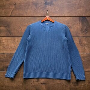 Eredi Pisano Roma Mens Ribbed Knit Cotton Crewneck Sweater Blue Size L Italy
